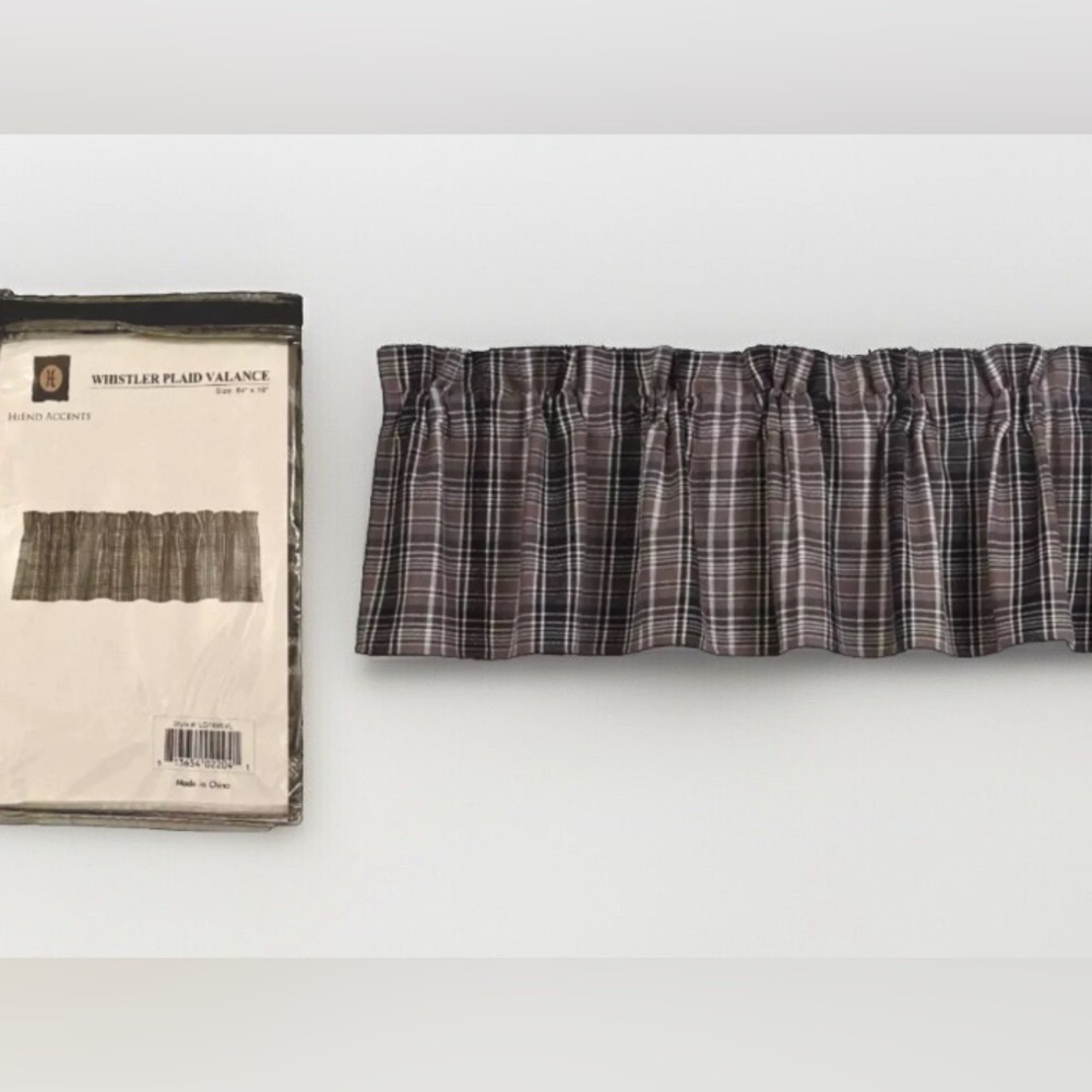 Hiend Whistler Plaid Flannel Valance Window Black Gray 84 in. x 18 in. Cotton